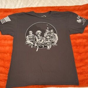 Grey Graphic Military Crew T-Shirt